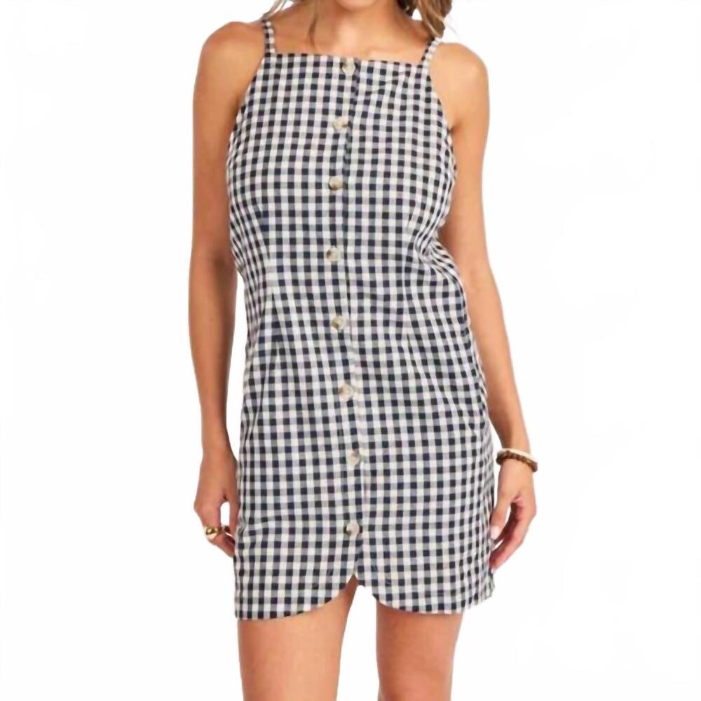 NEW SADIE & SAGE women's mustang gingham buttoned mini dress in navy